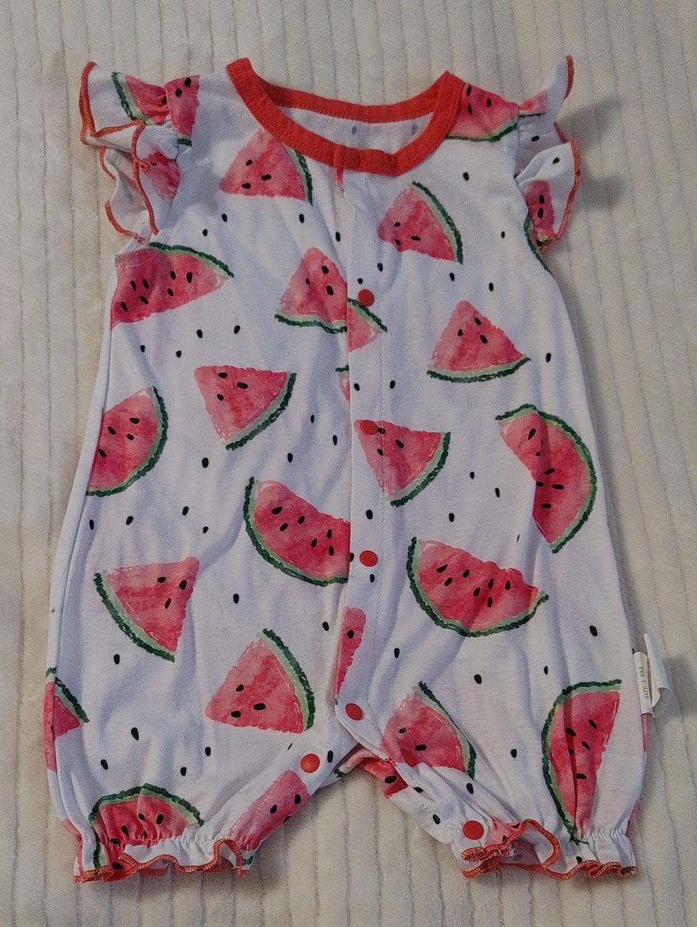 Girls White Watermelon Print Romper with Pink Accents